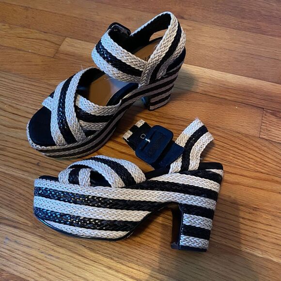 AZURA | cream & black amare heeled platform sandals 38 - Picture 4 of 9